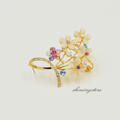 Opal Flower Ear Cuff - Left Ear - Boho Jewelry,..
