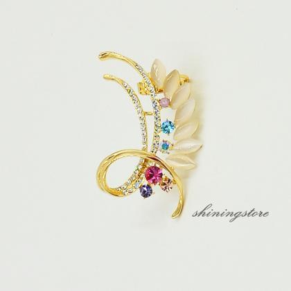 Opal Flower Ear Cuff, Flower Earrings - Zircon..