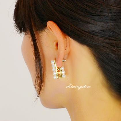 Pearls Earrings - Pearls Line Front And Back Pearl..