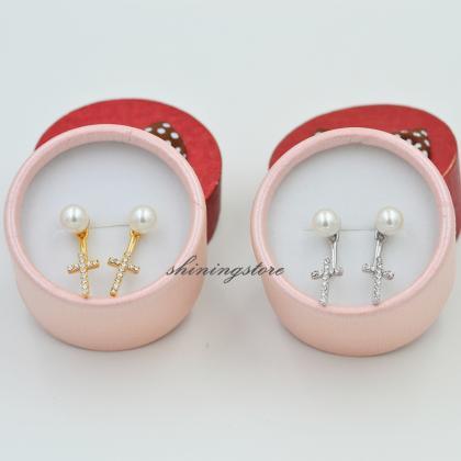 Pearl Ear Jacket With Cross - Pearls Front And..