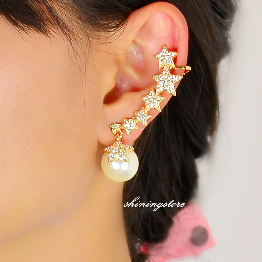 Star Ear Cuff ,zircon Pearl Ear Cuff, Pearl Earring, Star Earring, Bohemain, Boho Earrings, Unique Jewelry, Gift For Her