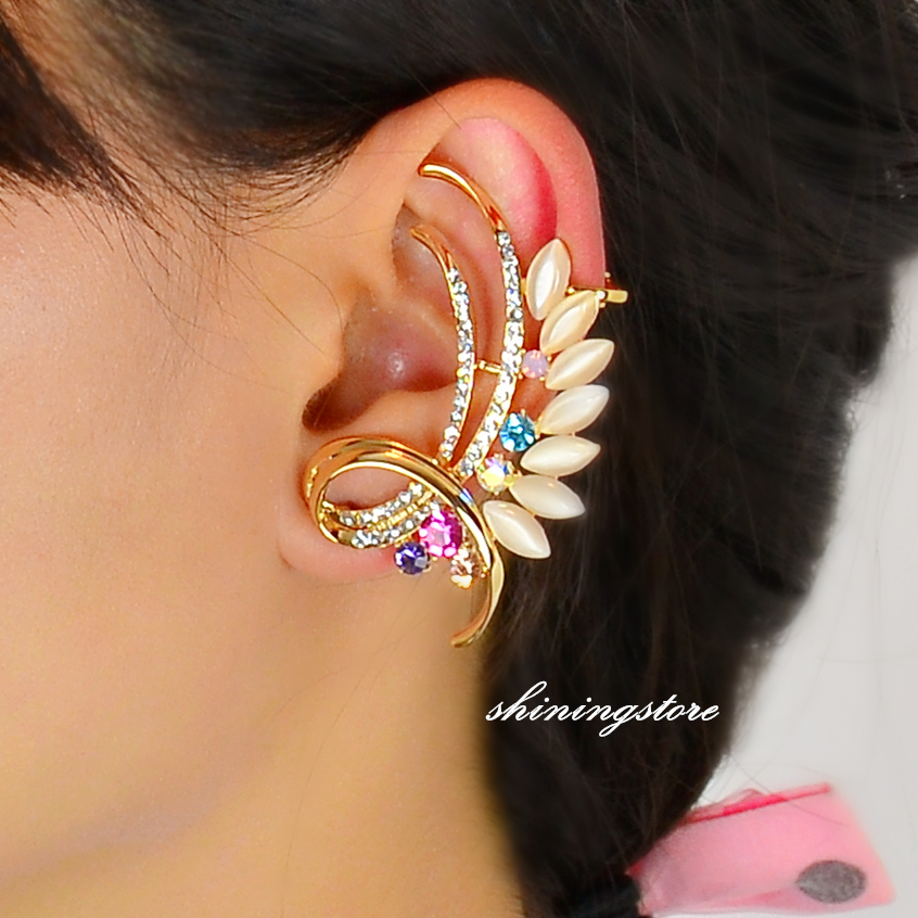 Opal Flower Ear Cuff, Flower Earrings - Zircon Opal Ear Cuff, Bohemain Ear Cuff, Wedding Earring, Bridal Earring, Unique Earrings Gift For Her