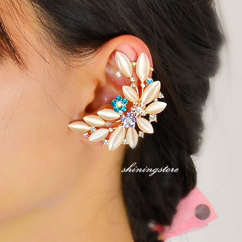 Opal Leaf Ear Cuff, Leaf Earrings - Opal Ear Cuff, Bohemain Ear Cuff, Wedding Earring, Bridal Earring, Unique Earrings Gift For Her